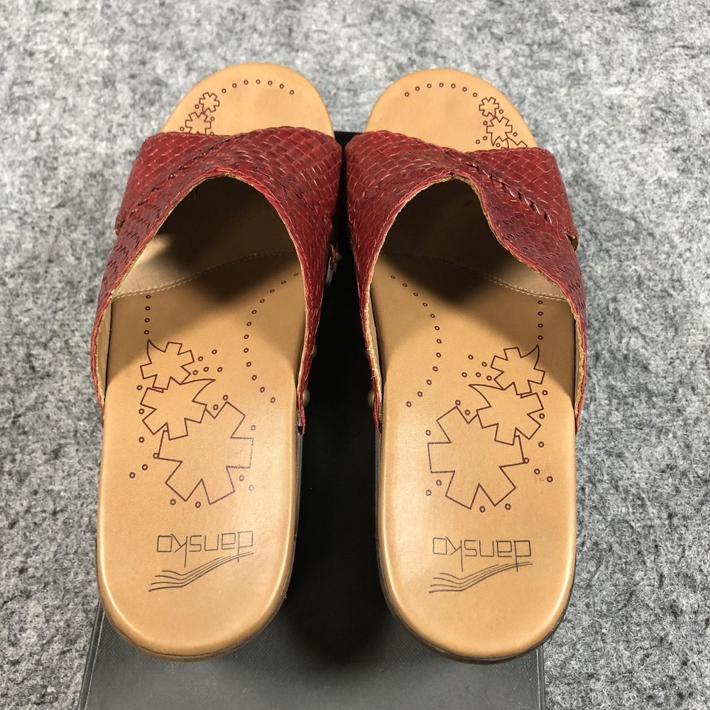 Dansko Mila Clogs Sandals Womens 7.5 Red Woven Leather Studded Wedge Comfort - Picture 10 of 16